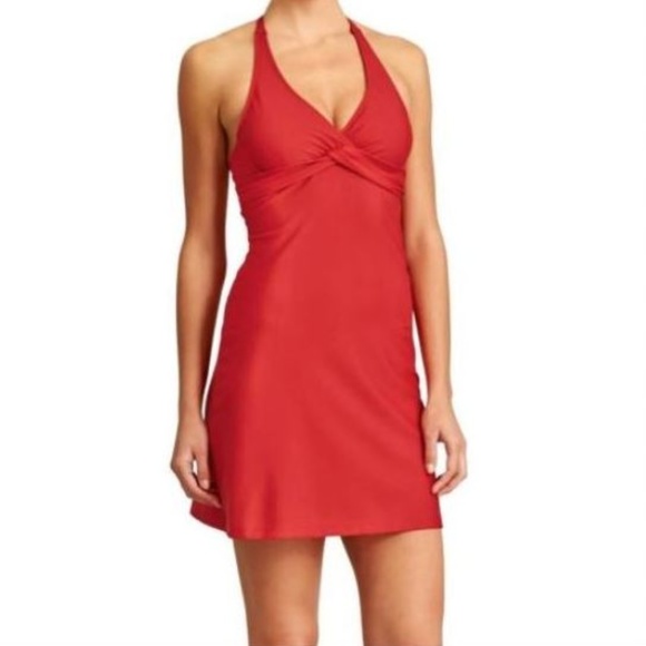 Athleta Other - Athleta Swim Dress Red Tie Back Halter 36D/DD Tara
